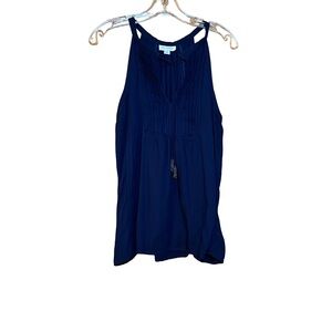 Escapada Deep Blue Navy Strappy Tank Top Beaded Tassels size Medium Beach